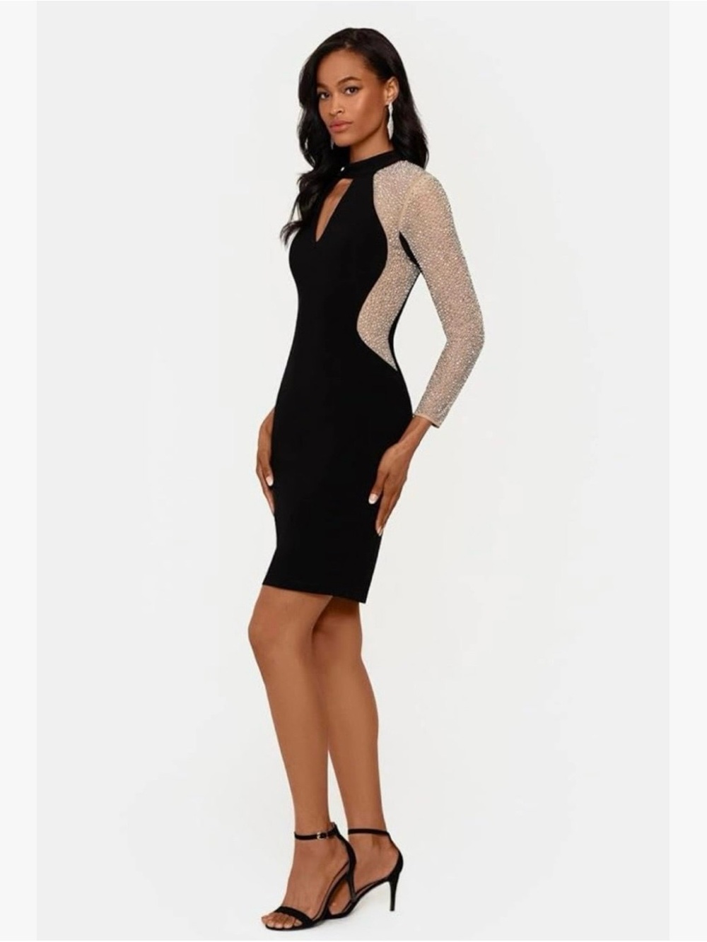 Xscape Black Sheath Dress with Crystal-Embellished Shoulders - Picture 3 of 8